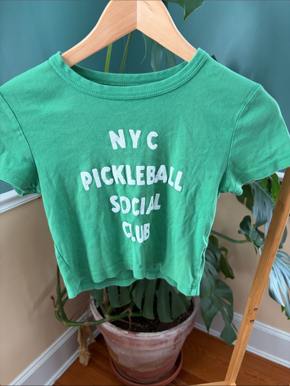 Cropped Green Junk Food 'NYC Pickleball Social Club' T-Shirt